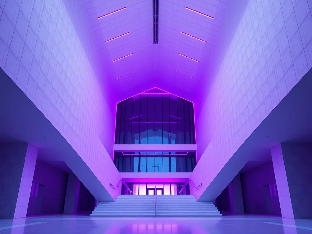 A minimalist architectural structure with sharp geometric li