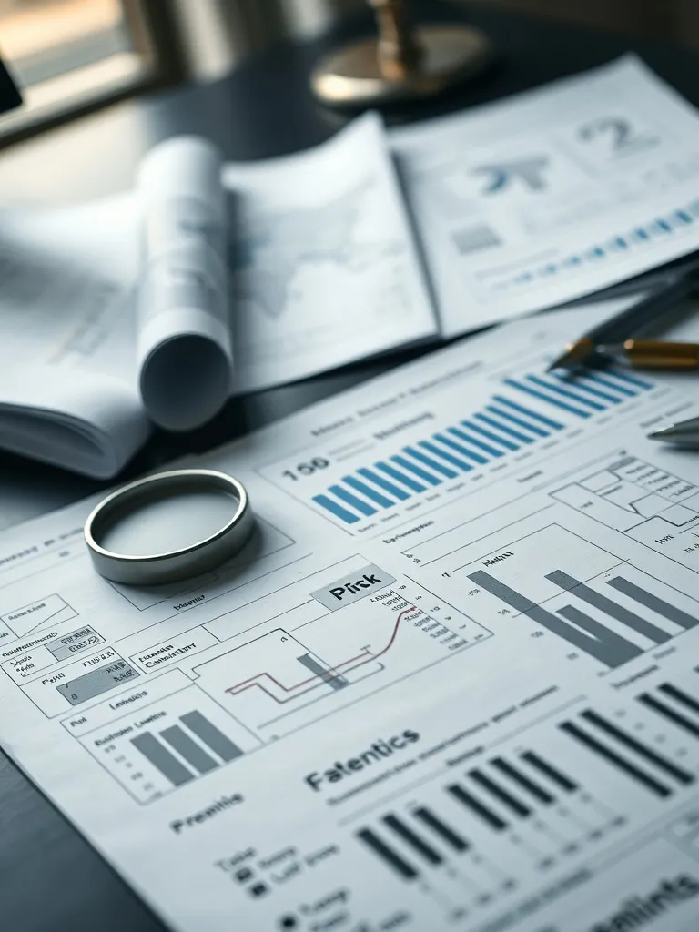 A macro photograph of architectural blueprints and financial